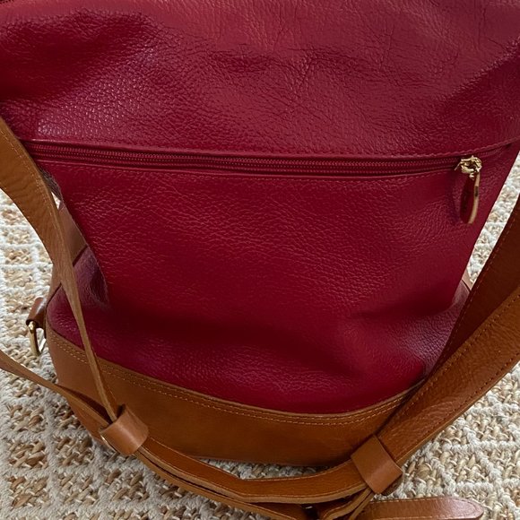 Valentina Italian leather handbag 2 tone red & tan leather Made in Italy - Picture 10 of 14